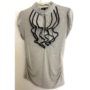 Heartsoul Black & White Cap Sleeve Shirred Keyhole Front Blouse